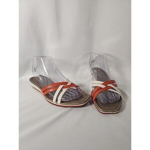 Cole Haan Nike Air Strappy Flat Slide Sandals Orange White Coastal Beach Women 7